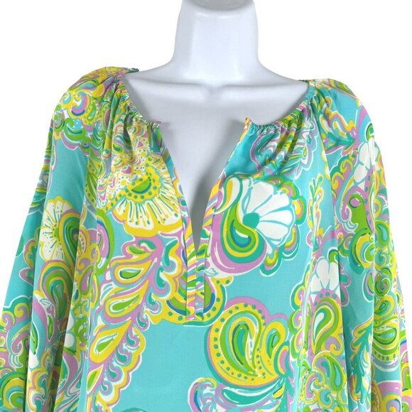 Lilly Pultizer Sarabeth Top XS Shorely Blue Double Trouble Silk NWT TP-2890 - Picture 4 of 11